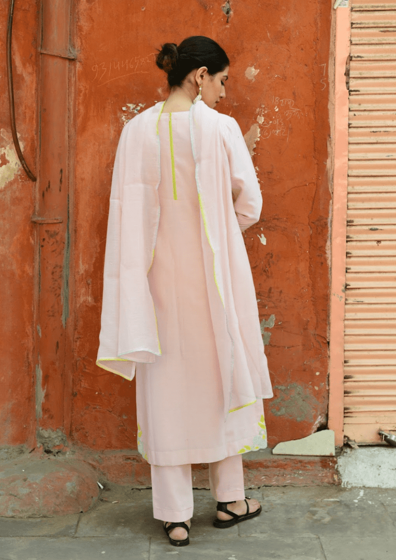 Baby Pink Handloom Chanderi Suit Set