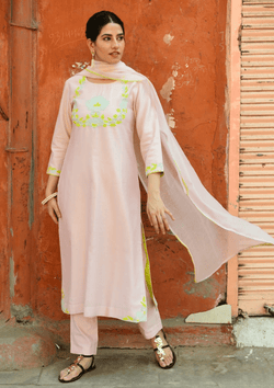 Baby Pink Handloom Chanderi Suit Set