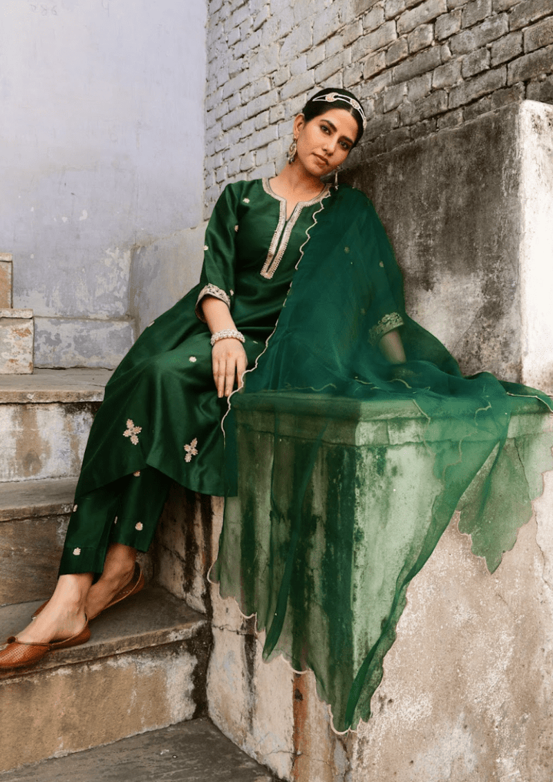 Forest Green Handloom Chanderi Suit Set