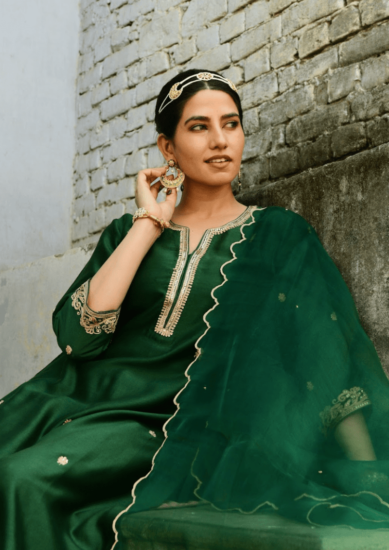 Forest Green Handloom Chanderi Suit Set