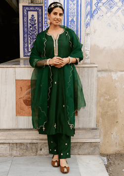 Forest Green Handloom Chanderi Suit Set