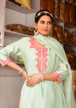 Mint Green Handloom Chanderi Suit Set