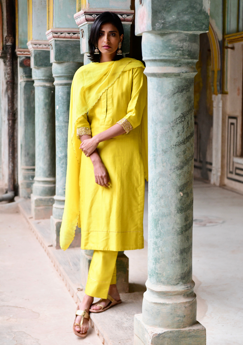 Vivid Yellow Chanderi Set