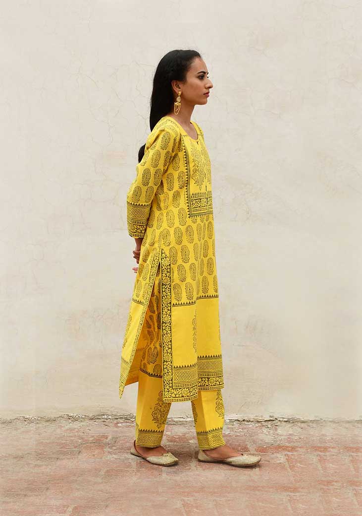 Tuscany Yellow Khadi Printed Set
