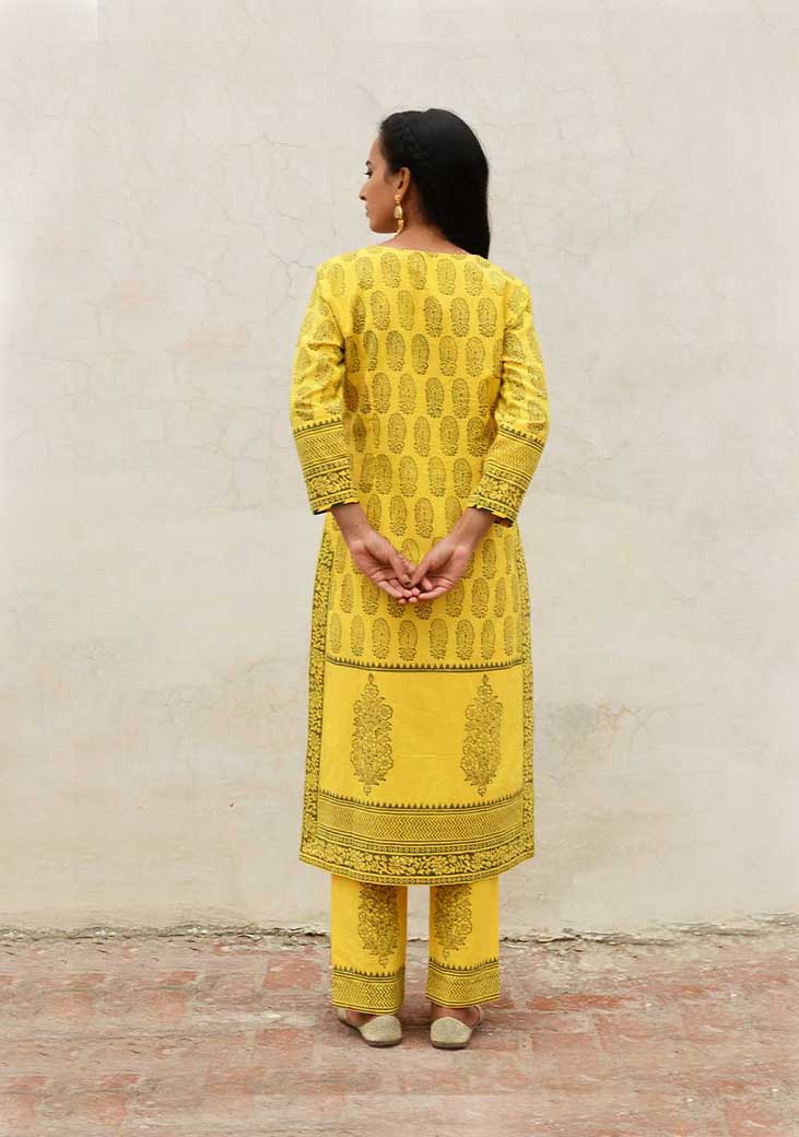 Tuscany Yellow Khadi Printed Set